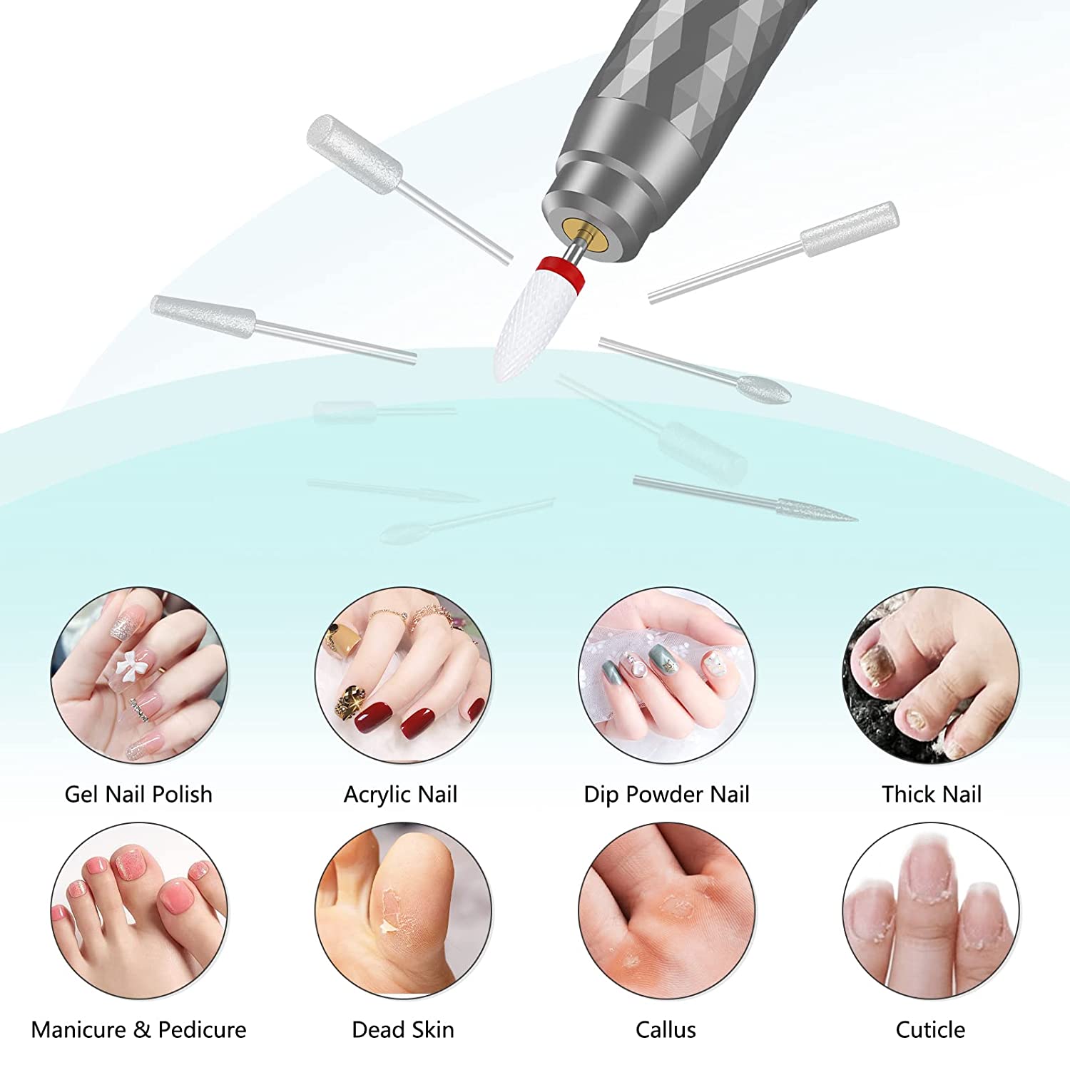 Electric Nail Drill Machine Professional,Cordless Electric Nail File for Acrylic Gel Nails,Efile Manicure and Pedicure Kit for Grinding Polishing Trimming(Gray) - Image 3